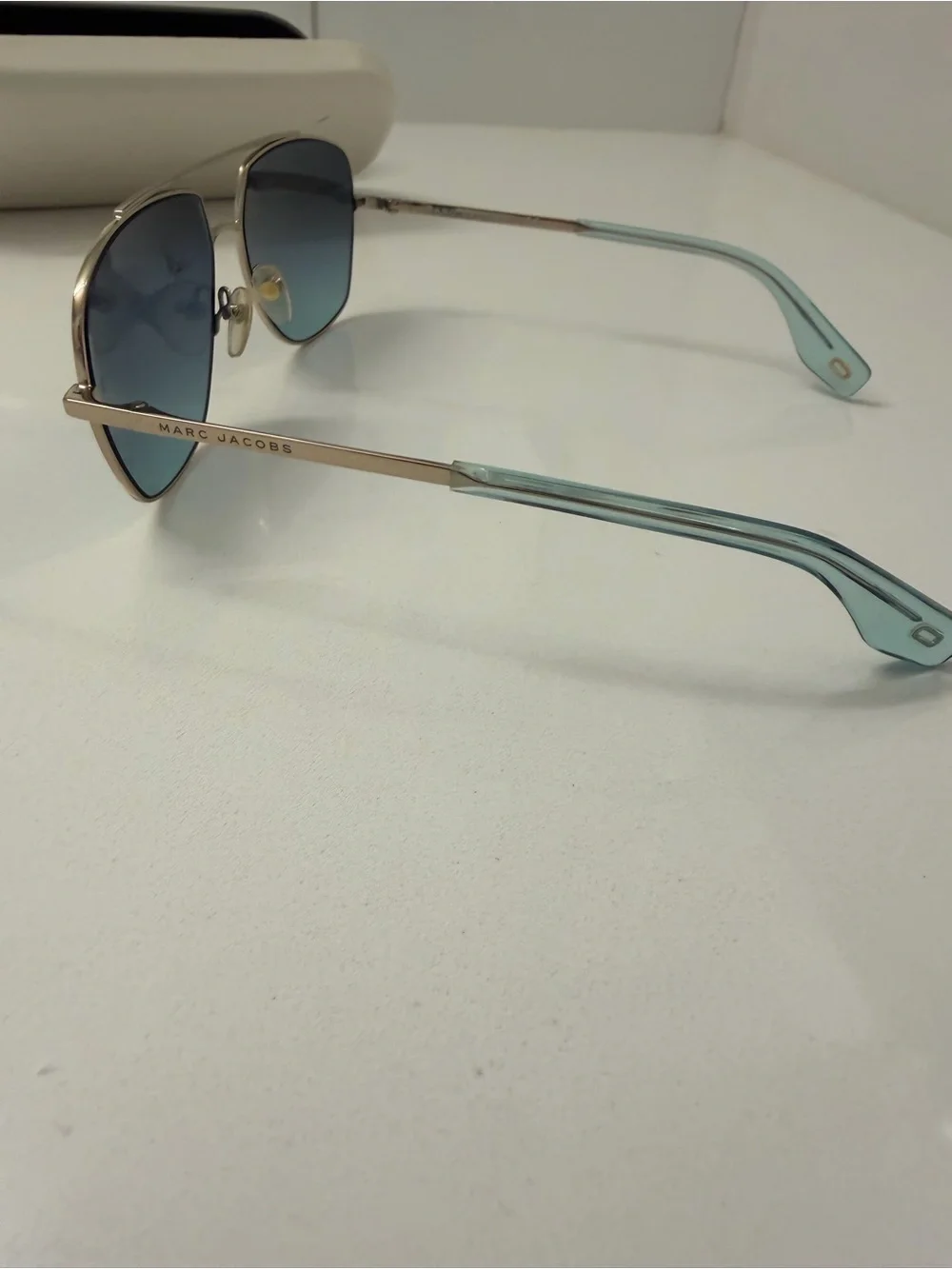 Marc Jacobs Gold Frame Sunglasses with Blue-Green Gradient Lenses